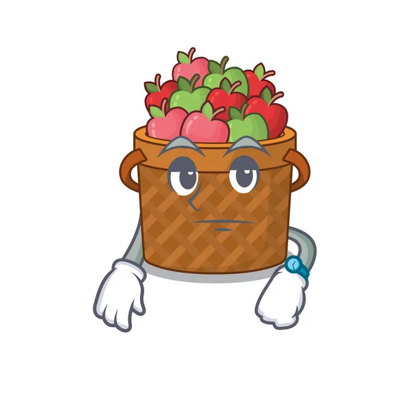 Apple Basket Waiting Gesture Mascot Design Style Vector Illustration — Stock Vector
