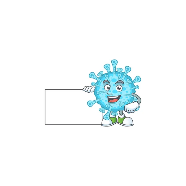 Lustige Fieber Coronavirus Cartoon-Design Daumen hoch mit einer weißen Tafel — Stockvektor