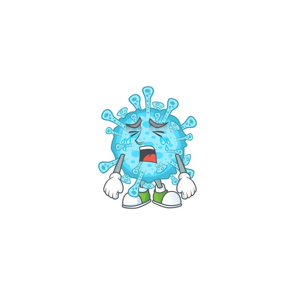 Ein weinendes Gesicht von Fieber Coronavirus Zeichentrickfigur Design — Stockvektor