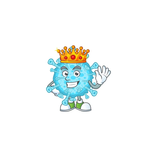 Un rey carismático de la fiebre coronavirus diseño de personajes de dibujos animados — Vector de stock