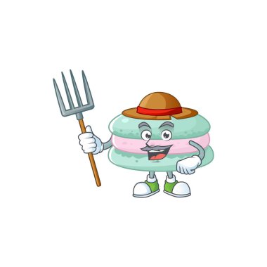 Çiftçi maskot tasarımlı, şapka ve yaba desenli vanilyalı makarnalar.