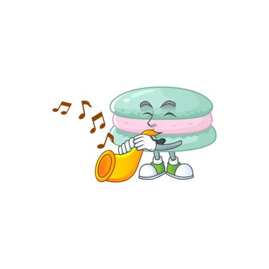 Vanilya mavisi karikatür karakteri trompetle müzik çalıyor.