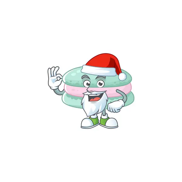 Macarons blu vaniglia personaggio dei cartoni animati di Babbo Natale mostrando dito ok — Vettoriale Stock
