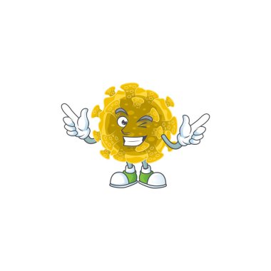 Göz kırpan suratlı komik bulaşıcı koronavirüs çizgi film tasarımı tarzı