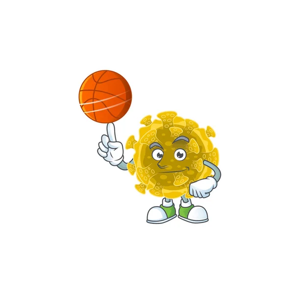 Attraente design del cartone animato coronavirus infettivo con basket — Vettoriale Stock