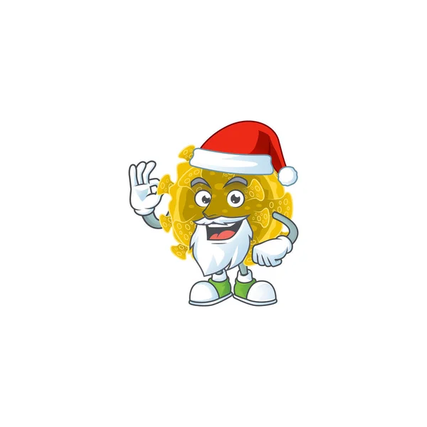 Infektiös coronavirus tecknad karaktär Santa visar ok finger — Stock vektor