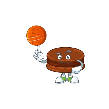 Basketbol ile çekici çikolata alfajor çizgi film tasarımı. Vektör illüstrasyonu