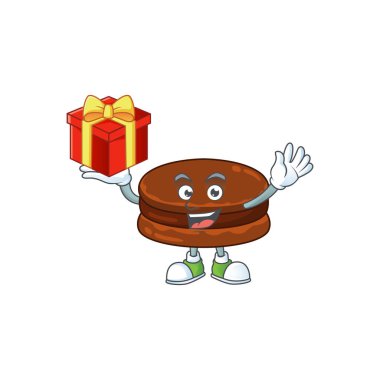 Çılgın yüzünü gösteren çikolata alfajor maskotu tasarımı. Vektör illüstrasyonu