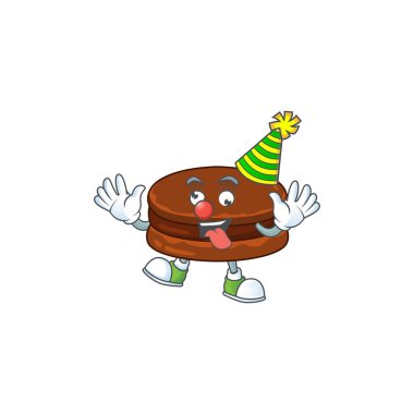 Çizgi film karakteri tasarımı konseptiyle sunulan şirin ve komik palyaço çikolata alfajor. Vektör illüstrasyonu