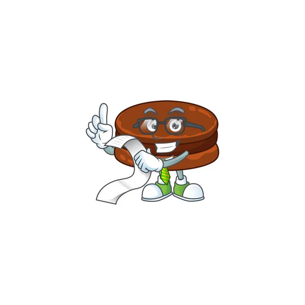 Cartoon Karakter Van Chocolade Alfajor Holding Menu Zijn Hand Vectorillustratie — Stockvector