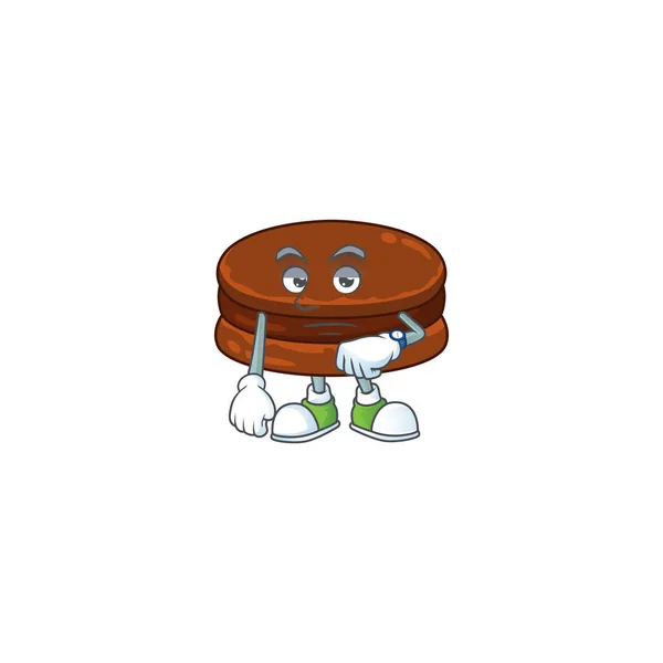 Une Icône Dessin Animé Chocolat Alfajor Avec Geste Attente Illustration — Image vectorielle