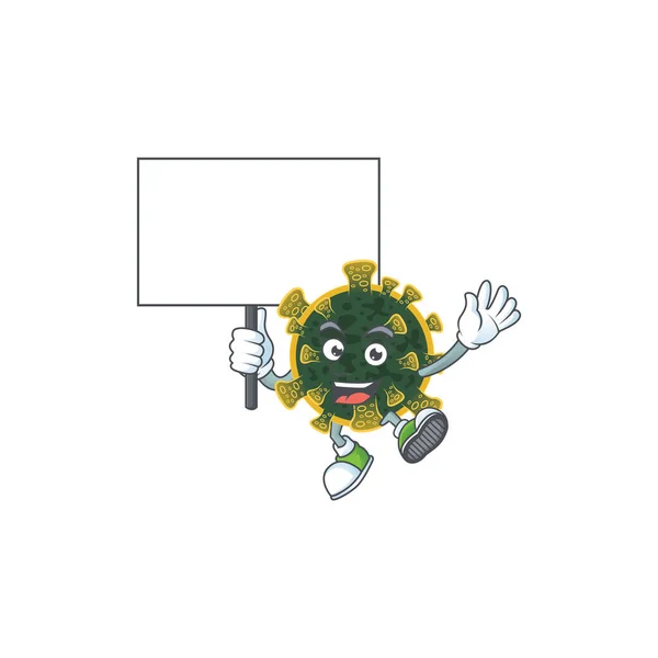 Lieve Nieuwe Coronavirus Stripfiguur Neem Een Bord Mee Vectorillustratie — Stockvector