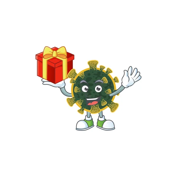 Un estilo de diseño de mascota de nuevo coronavirus mostrando cara loca — Vector de stock