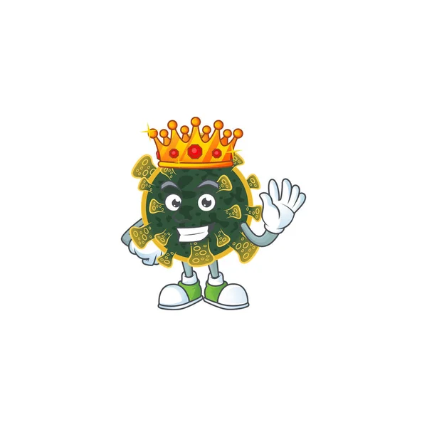 Un rey carismático del nuevo diseño de personajes de dibujos animados coronavirus — Vector de stock