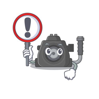 Sualtı kamerasının neşeli çizgi film stili bir tabela tutuyor. Vektör illüstrasyonu