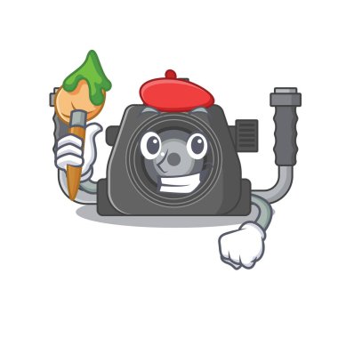 Fırçalı yetenekli sualtı kamerası sanatçısı çizgi film karakteri. Vektör illüstrasyonu