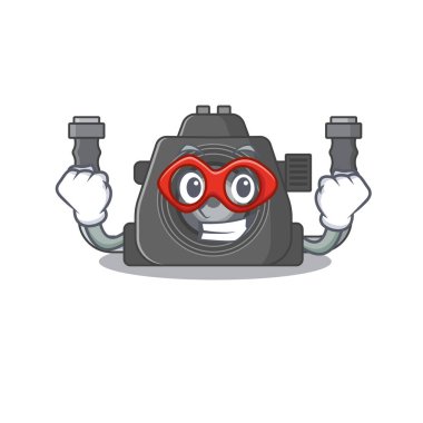 Süper kahraman bir çizgi film karakterinde sualtı kamerasının resmi. Vektör illüstrasyonu