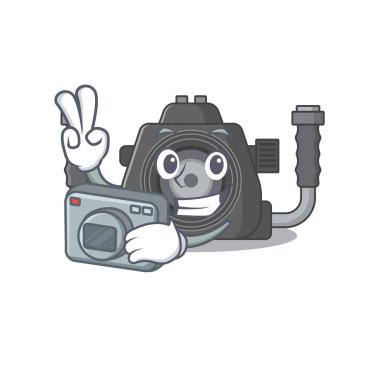 Kameralı profesyonel bir fotoğrafçı olarak sualtı kamera maskotu tasarımı