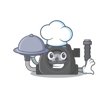 Şef çizgi film karakteri olarak sualtı kamerası tepside yemek