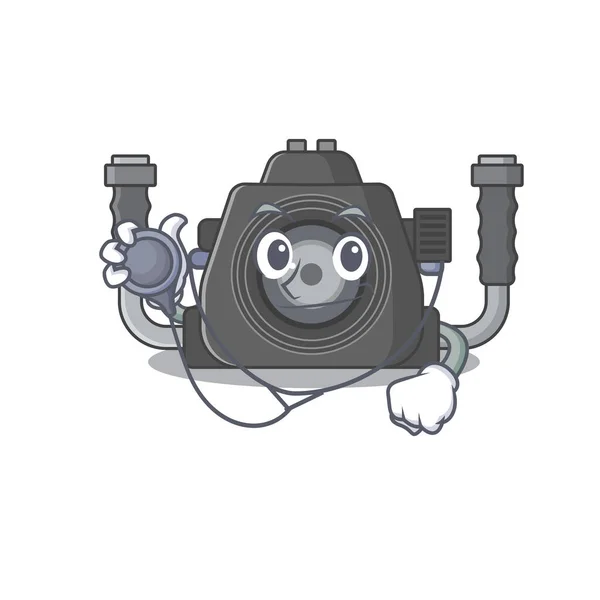 Μια Κομψή Υποβρύχια Κάμερα Ένα Χαρακτήρα Doctor Cartoon Εργαλεία Εικονογράφηση — Διανυσματικό Αρχείο