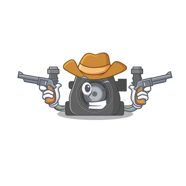 Funny Underwater Camera Cowboy Cartoon Character Holding Guns Vector Illustration — Stock Vector