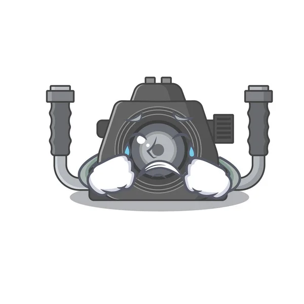 Ein weinender Unterwasserkamera Cartoon Maskottchen Design-Stil — Stockvektor