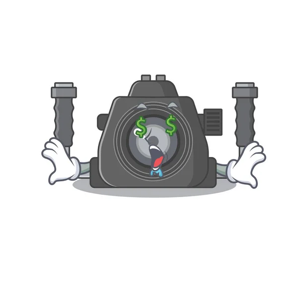 Riche caméra sous-marine avec style de personnage de mascotte de Money eye — Image vectorielle