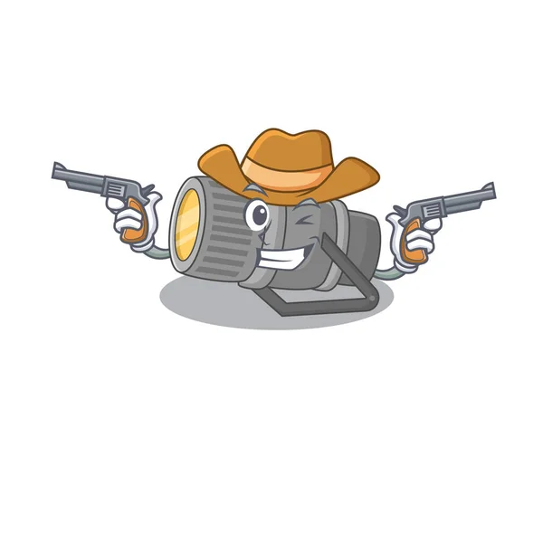 Funny underwater flashlight as a cowboy cartoon character holding guns — Stock Vector