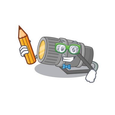 Kalem ve gözlüklü akıllı bir sualtı feneri karakteri.