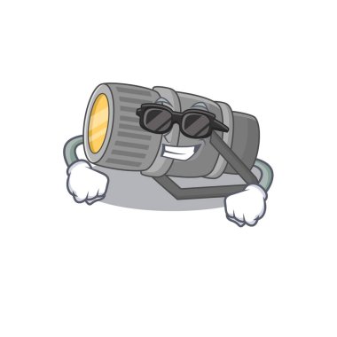 Süper havalı sualtı feneri maskotu karakteri siyah gözlük takıyor.