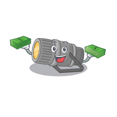 Mutlu yüzlü su altı feneri karakteri. Elinde para var.