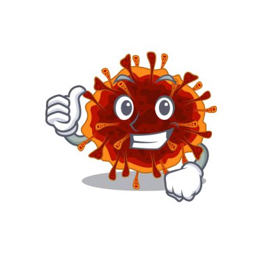 Cool Delta Coronavirus karikatür tasarım stili Başparmaklar yukarı hareketi yapıyor