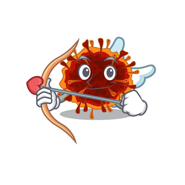 Image romantique de delta coronavirus Cupidon personnage de dessin animé avec flèche et ailes — Image vectorielle