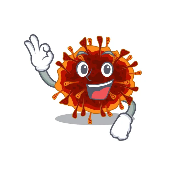 Delta coronavirus tecknad karaktär design stil gör en okej gest — Stock vektor