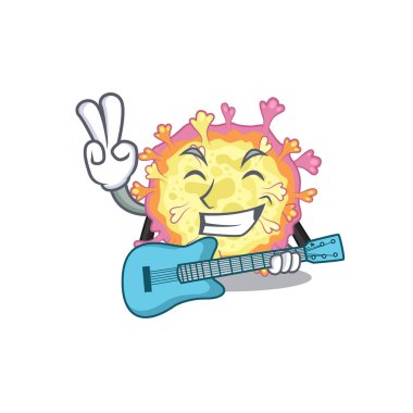 Akşam yemeği serin Coronaviridae virüs çizgi filmi gitar çalıyor.