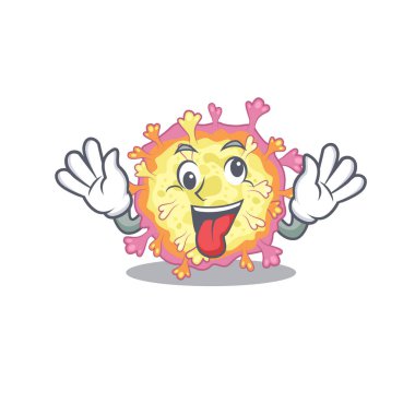 Çılgın yüzlü Coronaviridae virüsü maskotu tasarımı.