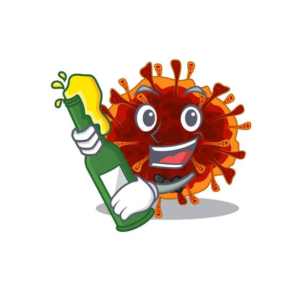 Delta coronavirus with bottle of beer mascot cartoon style — Stock Vector