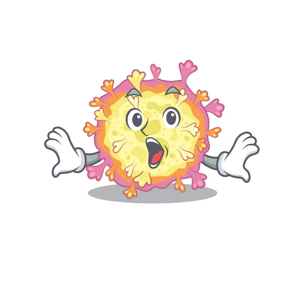 Un personaggio dei cartoni animati del virus coronaviridae fare un gesto sorpreso — Vettoriale Stock