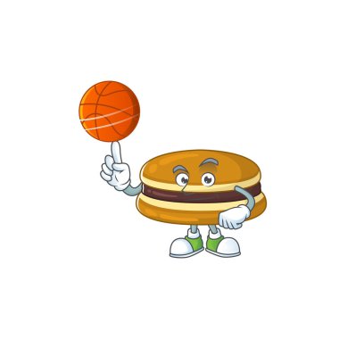 Basketbol ile çekici dorayaki çizgi film karakteri tasarımı. Vektör illüstrasyonu