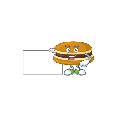 Dorayaki çizgi film dizaynı beyaz tahtayla destekleniyor. Vektör illüstrasyonu