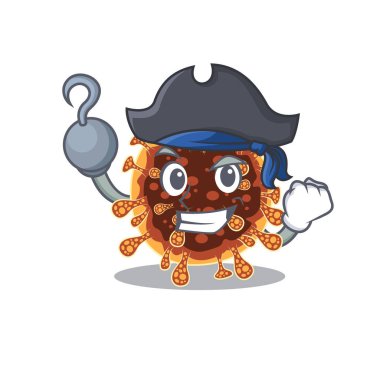 Serin gama koronavirüsü bir elinde Korsan çizgi film tasarımı tarzı şapka