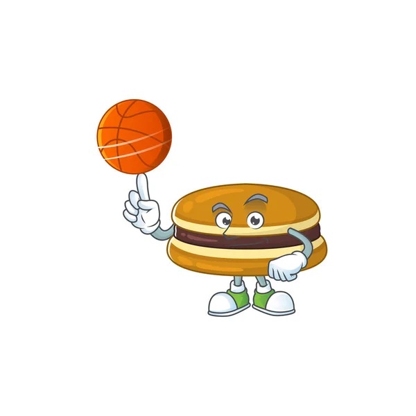 Desenho Personagem Desenho Animado Dorayaki Atraente Com Basquete Ilustração Vetorial — Vetor de Stock