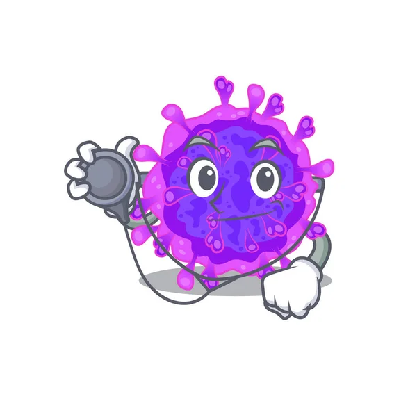Elegante Coronavírus Alfa Personagem Doctor Cartoon Com Ferramentas Ilustração Vetorial —  Vetores de Stock