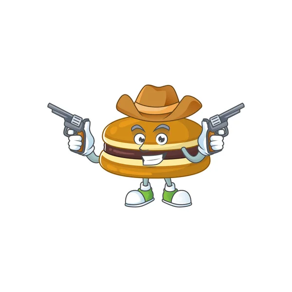 Cool cowboy cartoon design of dorayaki holding guns — Stock Vector