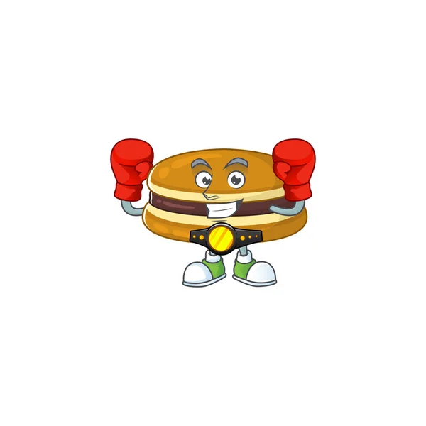 Um boxe desportivo de estilo de design mascote dorayaki — Vetor de Stock