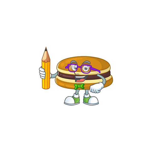 Dorayaki personagem estudante inteligente usando um lápis — Vetor de Stock
