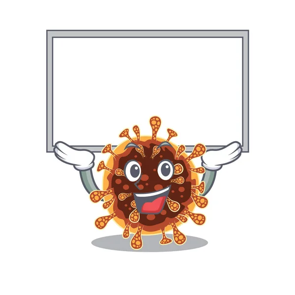 Felice personaggio dei cartoni animati gamma coronavirus sollevato bordo — Vettoriale Stock
