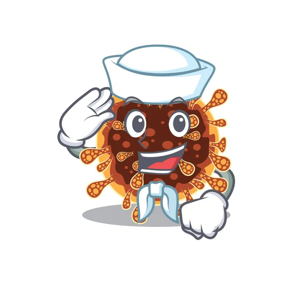 Cute gama coronavirus Sailor personagem cartoon vestindo chapéu branco — Vetor de Stock