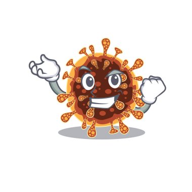 Gamma Coronavirus çizgi film karakteri tarzı, gülen yüzlü.