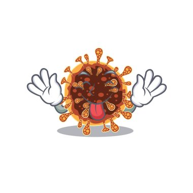 Komik yüz gamma coronavirus maskotu stili.